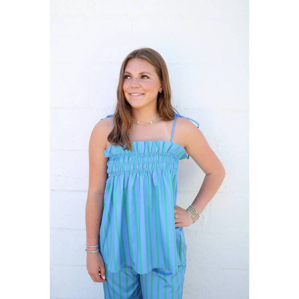 NEW SUNDAYUP stevie striped cami top in blue and green stripes